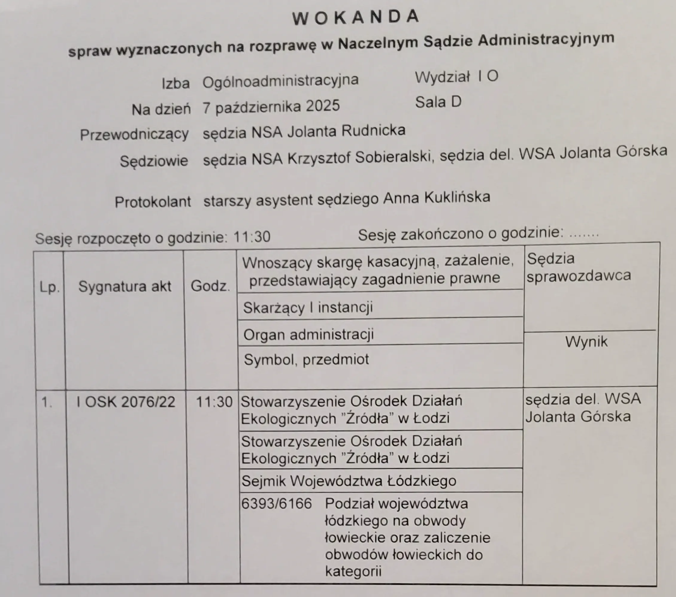wokanda w NSA z dn. 07.10.2025