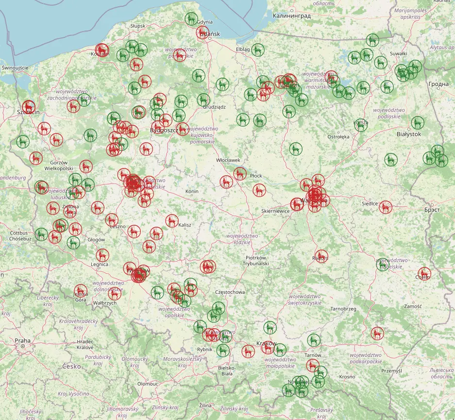 mapa biur polowań