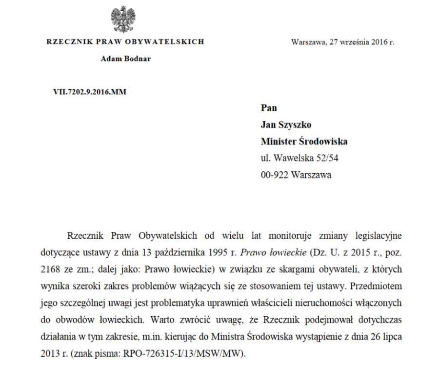 Wystąpienie Rzecznika Praw Obywatelskich
