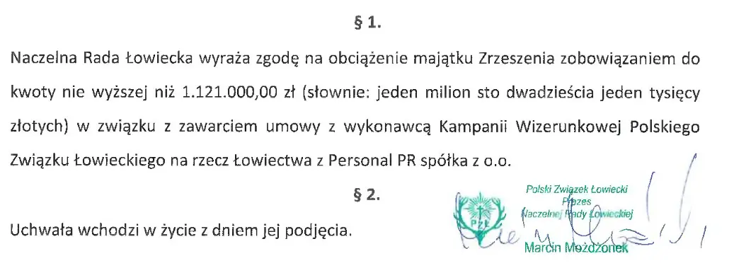 jeden milion sto dwadzieścia jeden tysięcy złotych - na kampanię wizerunkową PZŁ